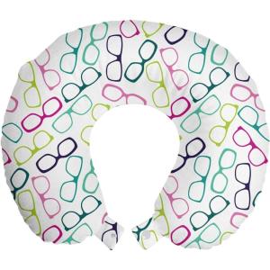 Ambesonne Eiffel Travel Pillow Neck Rest, Romantic Valentines Day Eiffel Tower City of Love Doodle Style Heart Shapes, Memory Foam Traveling Accessory for Airplane and Car, 12″, Maroon White(Pink Teal)