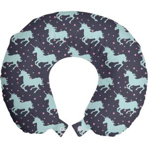 Ambesonne Eiffel Travel Pillow Neck Rest, Romantic Valentines Day Eiffel Tower City of Love Doodle Style Heart Shapes, Memory Foam Traveling Accessory for Airplane and Car, 12″, Maroon White(Dark Blue and Pink)