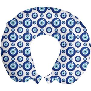 Ambesonne Eiffel Travel Pillow Neck Rest, Romantic Valentines Day Eiffel Tower City of Love Doodle Style Heart Shapes, Memory Foam Traveling Accessory for Airplane and Car, 12″, Maroon White(White Blue)