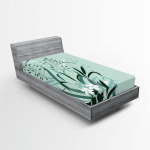 Ambesonne Floral Art Fitted Sheet Set, Modern Scandi Flowers Leaves on Tartan Plaid Back Butterfly Valentine, 2 Pack Comfortable Bedding All-Round Elastic Pocket, Twin Size, Blush White Grey Pink(Green White)