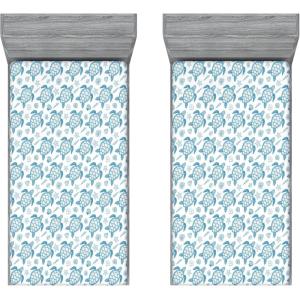 Ambesonne Floral Art Fitted Sheet Set, Modern Scandi Flowers Leaves on Tartan Plaid Back Butterfly Valentine, 2 Pack Comfortable Bedding All-Round Elastic Pocket, Twin Size, Blush White Grey Pink(White and Blue)