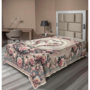 Ambesonne Floral Heart Flat Sheet, Tenderness of Romantic Garden Ivy Branches and Roses Valentines Day, Soft Comfortable Top Sheet Decorative Bedding 1 Piece, King Size, Laurel Green and Pink(Pale Pink Pale Cadet Blue)