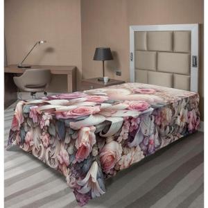 Ambesonne Floral Heart Flat Sheet, Tenderness of Romantic Garden Ivy Branches and Roses Valentines Day, Soft Comfortable Top Sheet Decorative Bedding 1 Piece, King Size, Laurel Green and Pink(Pale Pink Peach and Lilac)