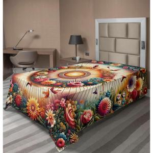 Ambesonne Floral Heart Flat Sheet, Tenderness of Romantic Garden Ivy Branches and Roses Valentines Day, Soft Comfortable Top Sheet Decorative Bedding 1 Piece, King Size, Laurel Green and Pink(Orange Evergreen Pink)