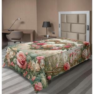 Ambesonne Floral Heart Flat Sheet, Tenderness of Romantic Garden Ivy Branches and Roses Valentines Day, Soft Comfortable Top Sheet Decorative Bedding 1 Piece, King Size, Laurel Green and Pink(Laurel Green and Pink)