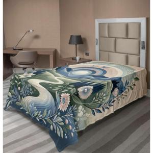 Ambesonne Floral Heart Flat Sheet, Tenderness of Romantic Garden Ivy Branches and Roses Valentines Day, Soft Comfortable Top Sheet Decorative Bedding 1 Piece, King Size, Laurel Green and Pink(Slate Blue Reseda Green)