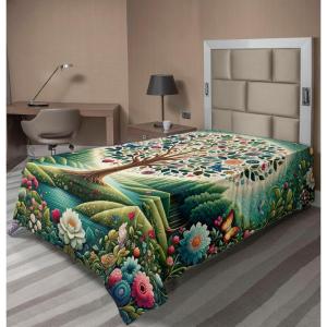 Ambesonne Floral Heart Flat Sheet, Tenderness of Romantic Garden Ivy Branches and Roses Valentines Day, Soft Comfortable Top Sheet Decorative Bedding 1 Piece, King Size, Laurel Green and Pink(Green Blue and Pink)
