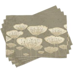 Ambesonne Floral Place Mats Set of 4, Pastel Beige Toned Flower Blooms Floret Buds Essence Nature Themed Illustration, Washable Fabric Placemats for Dining Table, Standard Size, Taupe