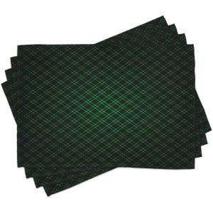 Ambesonne Forest Green Place Mats Set of 4, Abstract Geometric Shape on Dark Background Futuristic Grid Checkered Pattern, Washable Fabric Placemats for Dining Table, Standard Size, Black Green