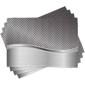 Ambesonne Grey Place Mats Set of 4, Technology Structure with Wavy Stripe and Checkered Motif Industrial Grid Print, Washable Fabric Placemats for Dining Table, Standard Size, Charcoal Grey