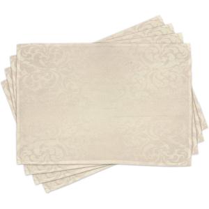 Ambesonne Ivory Place Mats Set of 4, Classic Victorian Style Monochrome Damask Background with Swirl Floral Effects Print, Washable Fabric Placemats for Dining Table, Standard Size, Cream