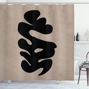 Ambesonne Mid Century Modern Boho Shower Curtain, Simple Brush Stroke with Earth Tones Rectangle Print, Cloth Fabric Bathroom Decor Set with Hooks, 69″ W x 75″ L, Warm Taupe Charcoal Grey