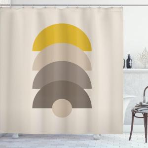 Ambesonne Mid Century Modern Boho Shower Curtain, Simple Semicircle Pattern with Neutral Colors Print, Cloth Fabric Bathroom Decor Set with Hooks, 69″ W x 84″ L, Ivory Mustard Pale Taupe