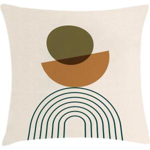 Ambesonne Mid Century Modern Boho Throw Pillow Cushion Cover, Geometric Semicircle and Round with Simple Stripes Art, Decorative Square Accent Pillow Case, 20″ X 20″, Fawn Ginger Champagne