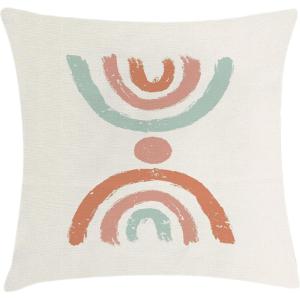Ambesonne Mid Century Modern Boho Throw Pillow Cushion Cover, Minimalist and Pastel Stripes with Dot Rainbow Look, Decorative Square Accent Pillow Case, 36″ X 36″, Pale Rust and Almond Green