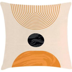Ambesonne Mid Century Modern Boho Throw Pillow Cushion Cover, Semi Circles and Planet Rounds on a Soft Background, Decorative Square Accent Pillow Case, 16″ X 16″, Dark Orange and Pale Peach