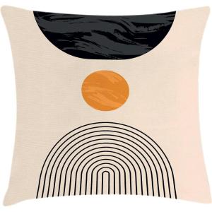 Ambesonne Mid Century Modern Boho Throw Pillow Cushion Cover, Simple Modern Circular Balance Shapes on Pale Peach Back, Decorative Square Accent Pillow Case, 16″ X 16″, Dark Orange Dark Grey