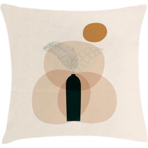 Ambesonne Mid Century Modern Boho Throw Pillow Cushion Cover, Simplistic Leaf in a Vase Motif on Abstract Rounds Art, Decorative Square Accent Pillow Case, 36″ X 36″, Dark Reseda Green Beige