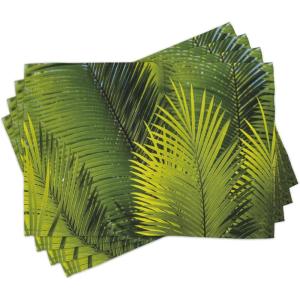 Ambesonne New York Place Mats Set of 4, NYC Exquisite Skyline Manhattan Old Neighborhood Tourist Country Print, Washable Fabric Placemats for Dining Table, Standard Size, Purple and Yellow(Fern Green)
