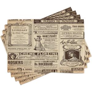 Ambesonne Paris Place Mats Set of 4, Vintage Old Historic Newspaper Journal French Paper Lettering Art Design, Washable Fabric Placemats for Dining Table, Standard Size, Brown Caramel