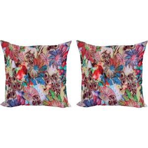 Ambesonne Peacock Decorative Throw Pillow Case Pack of 2, Colorful Floral Artwork Bird Feather Patterns and Leaves Art Print, Couch Bedroom Living Room Cushion Cover, 24″, Green Blue Red(24″ x 24″ (Pack of 2))