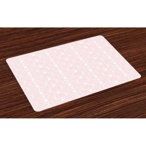 Ambesonne Pink and White Place Mats Set of 4, Victorian Waving Vintage Line Pattern with Curly Leaves Hearts and Flowers, Washable Fabric Placemats for Dining Table, Standard Size, White Blush