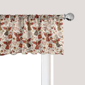 Ambesonne Romantic Window Valance, Medieval Marry Love Themed Pattern Valentines Date Dove Marriage, Curtain Valance for Kitchen Bedroom Decor with Rod Pocket, 54″ X 18″, Eggshell Caramel and Ruby