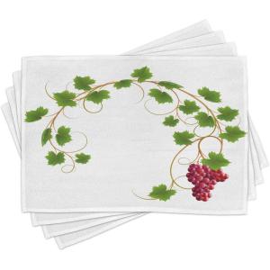 Ambesonne Vineyard Place Mats Set of 4, Curved Ivy Branch Deciduous Woody Wines Clusters Cabernet Theme Print, Washable Fabric Placemats for Dining Table, Standard Size, Green Purple