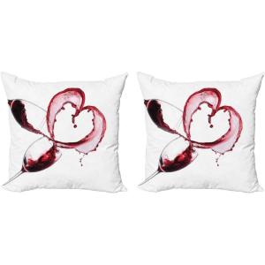 Ambesonne Wine Decorative Throw Pillow Case Pack of 2, Heart Shape Spilling Red Drink in Glasses Romantic Valentines Day Concept, Couch Bedroom Living Room Cushion Cover, 16″, Burgundy White Pink(18″)