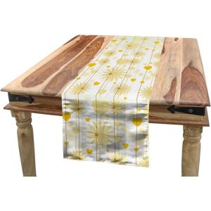 Ambesonne Yellow Table Runner, Dreamy Floral Composition with Hearts Valentines Day Inspired Pattern Spring, Dining Room Kitchen Rectangular Runner, 16″ X 72″, Earth Yellow Beige(Earth Yellow Beige)