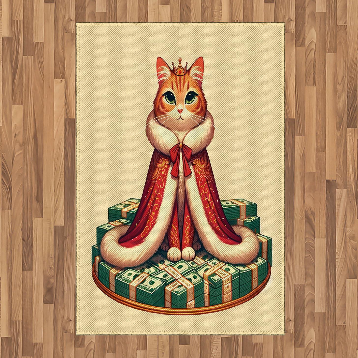 imageAmbesonne Cat Area Rug Romantic Date Night of Kitties Drinking Milkshake Cozy Night Scene Valentines Flat Woven Accent Rug for Living Room Bedroom Dining Room 4 X 5 7 Dark Blue ApricotCream Hunter Green and Orange