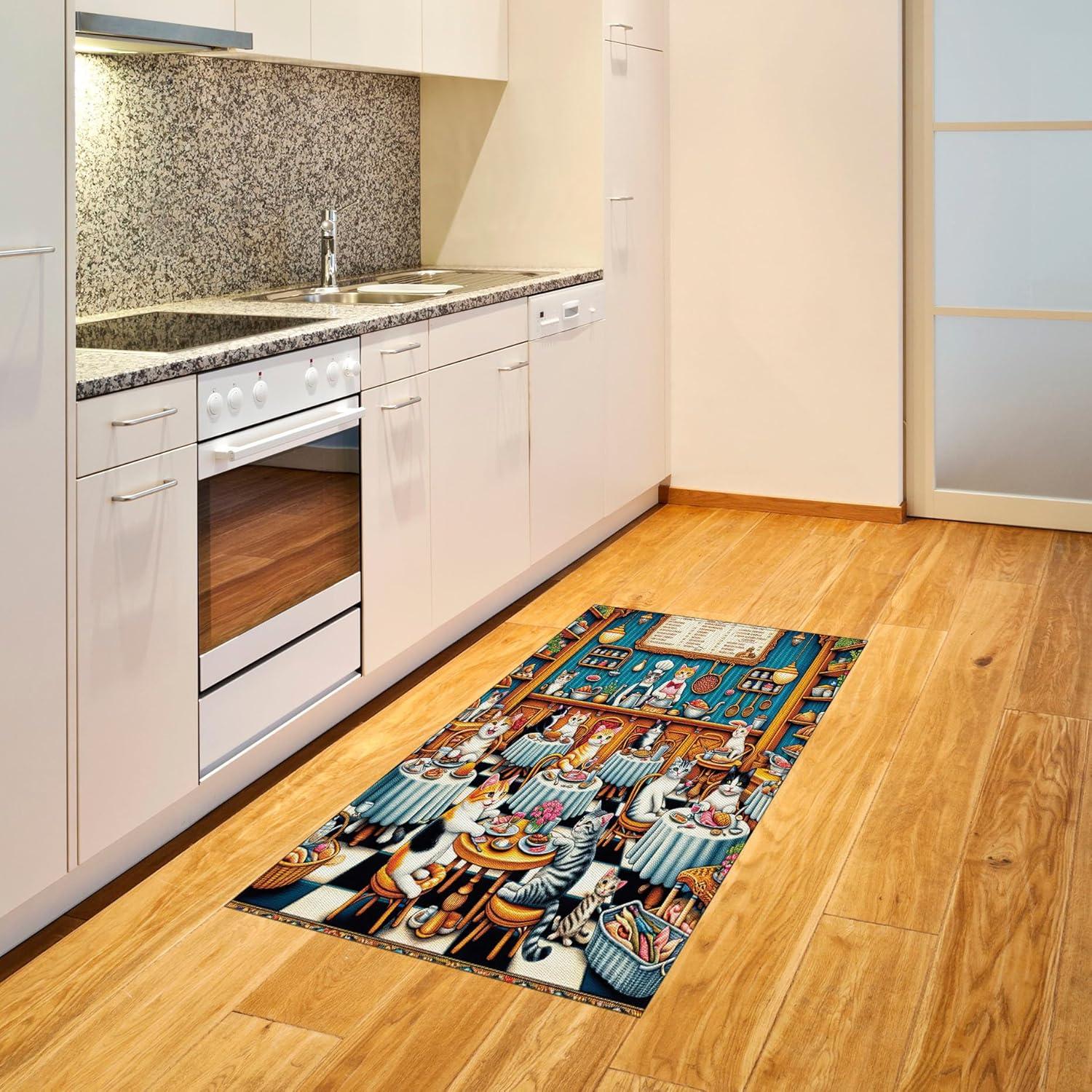 imageAmbesonne Cat Area Rug Romantic Date Night of Kitties Drinking Milkshake Cozy Night Scene Valentines Flat Woven Accent Rug for Living Room Bedroom Dining Room 4 X 5 7 Dark Blue ApricotSea Blue and Marigold