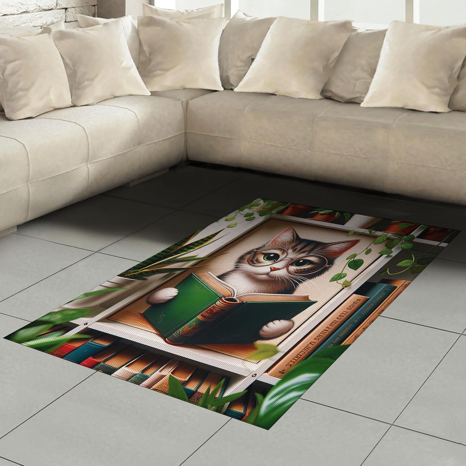 imageAmbesonne Cat Area Rug Romantic Date Night of Kitties Drinking Milkshake Cozy Night Scene Valentines Flat Woven Accent Rug for Living Room Bedroom Dining Room 4 X 5 7 Dark Blue ApricotGreen Paprika Beige