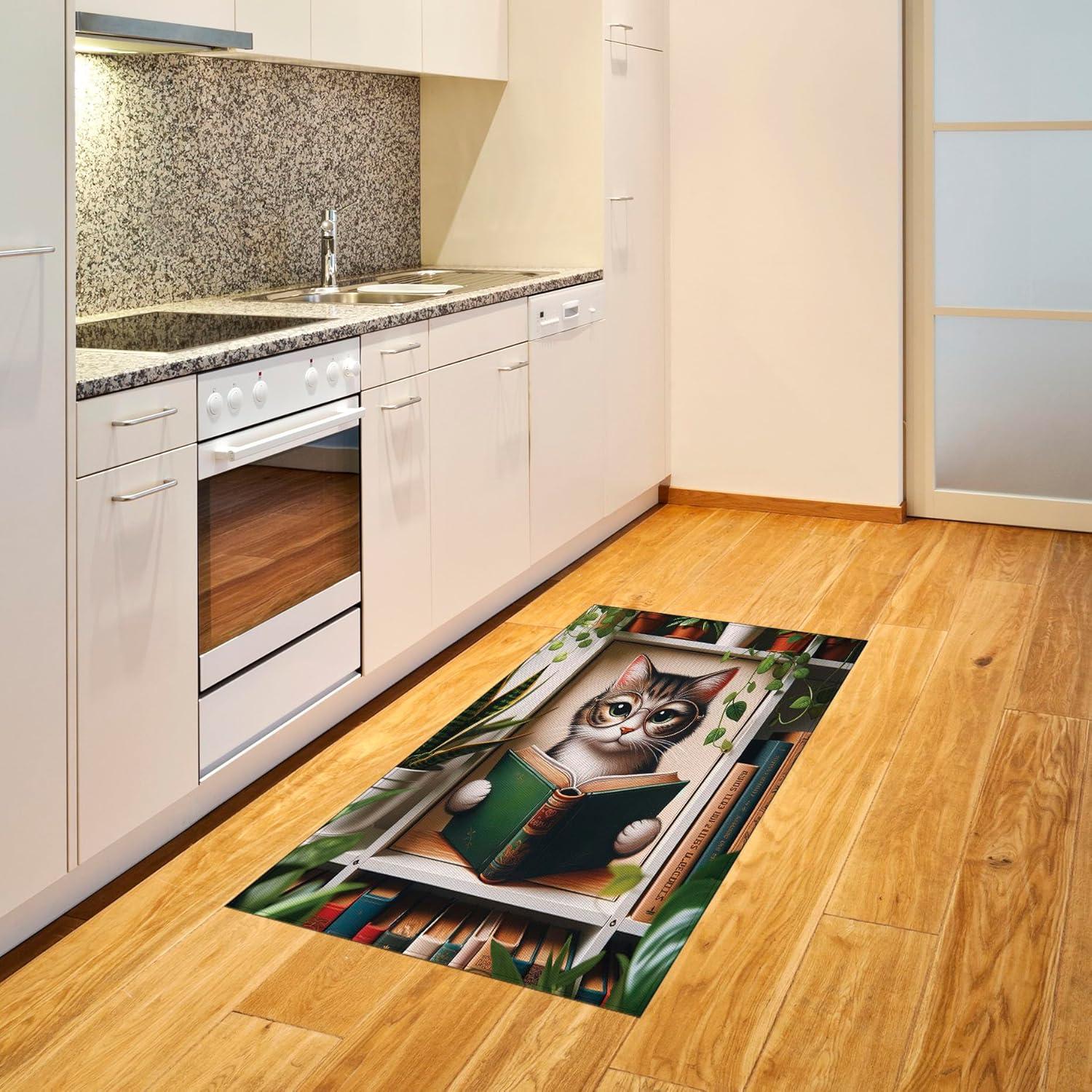 imageAmbesonne Cat Area Rug Romantic Date Night of Kitties Drinking Milkshake Cozy Night Scene Valentines Flat Woven Accent Rug for Living Room Bedroom Dining Room 4 X 5 7 Dark Blue ApricotGreen Paprika Beige