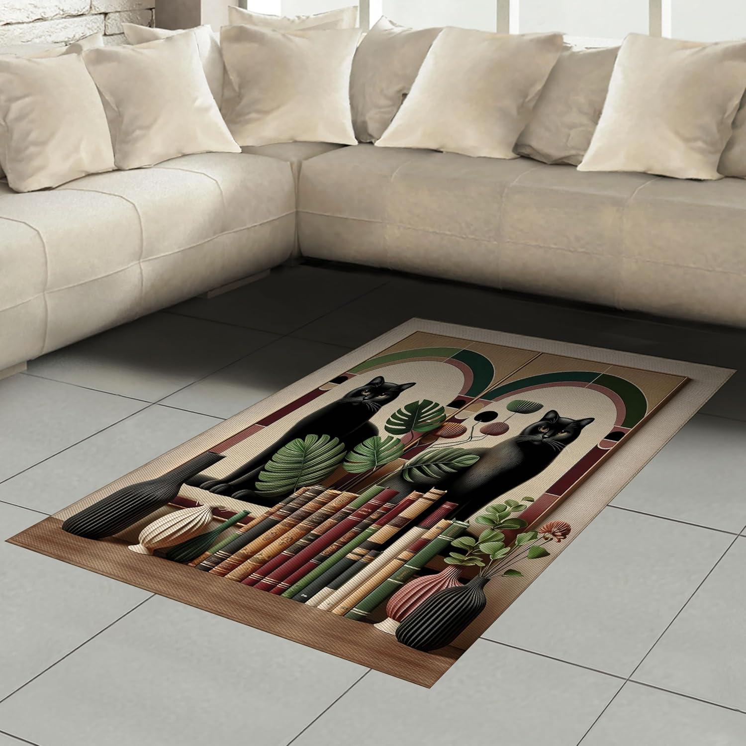 imageAmbesonne Cat Area Rug Romantic Date Night of Kitties Drinking Milkshake Cozy Night Scene Valentines Flat Woven Accent Rug for Living Room Bedroom Dining Room 4 X 5 7 Dark Blue ApricotSand Brown Maroon Green