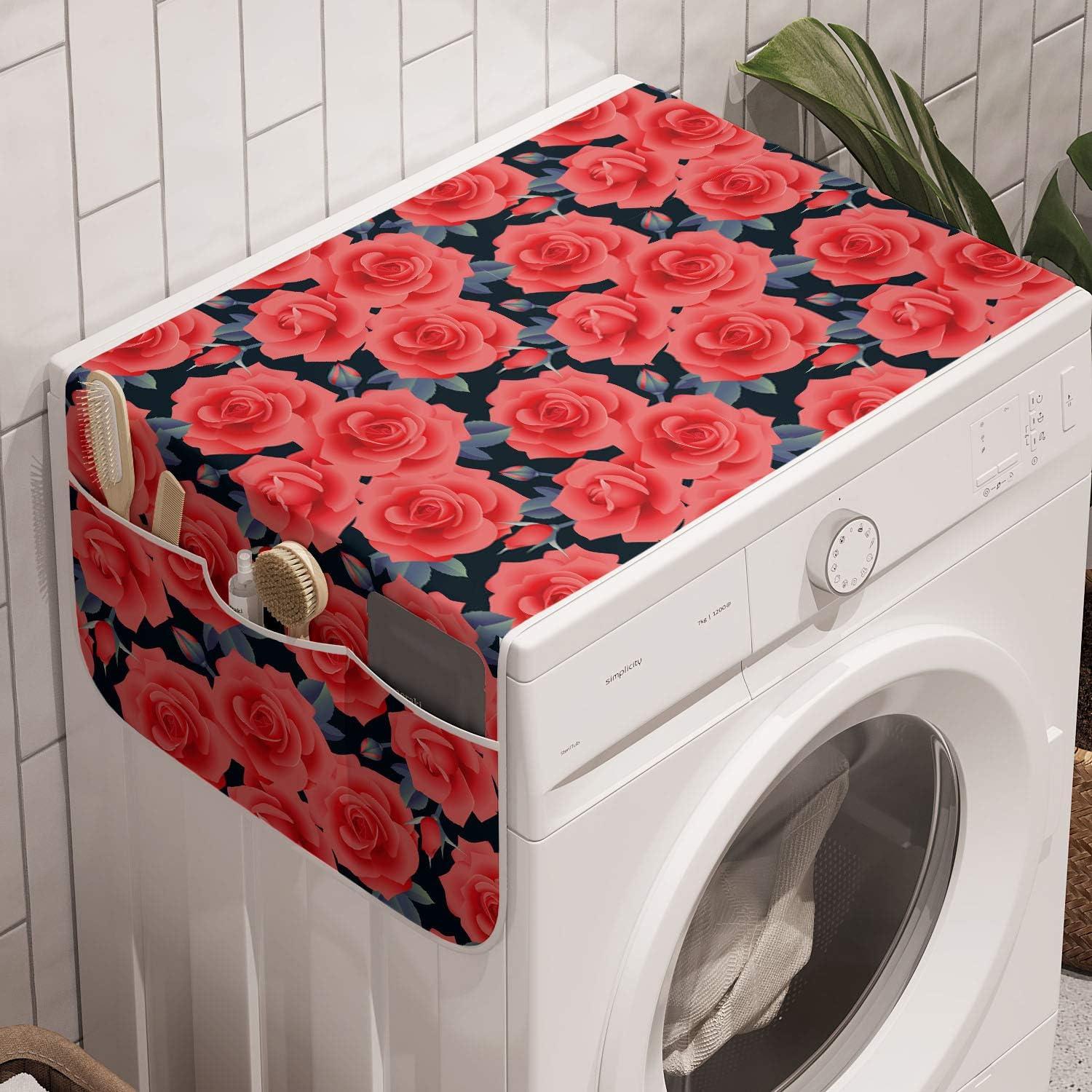 imageAmbesonne Floral Microwave Oven Cover Romantic Roses for Lovers Valentines Shabby Perennial Flower Buds Pattern Water Resistant Organizer with Pockets for Kitchen 36 x 12 Dark Coral Dark BlueDark Coral Dark Blue