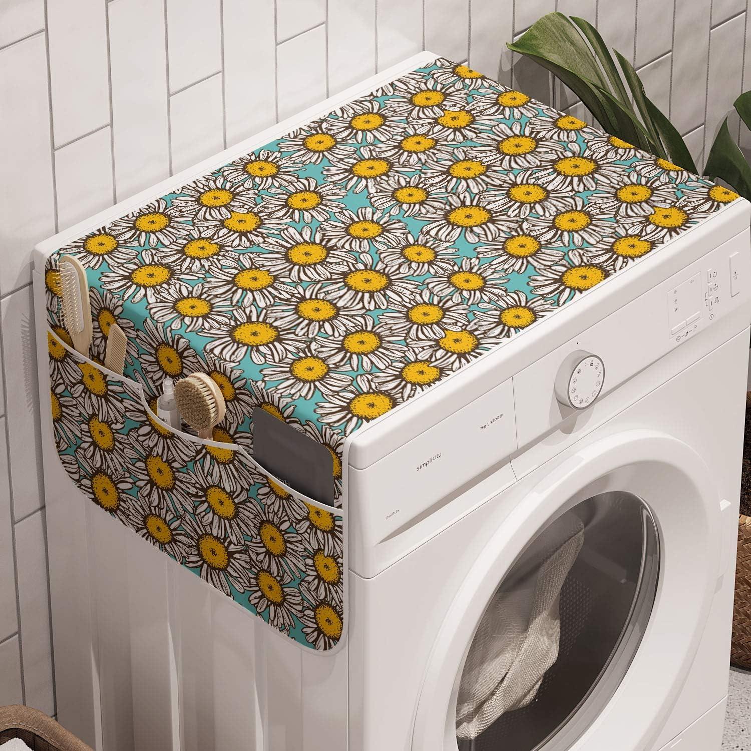 imageAmbesonne Floral Microwave Oven Cover Romantic Roses for Lovers Valentines Shabby Perennial Flower Buds Pattern Water Resistant Organizer with Pockets for Kitchen 36 x 12 Dark Coral Dark BluePale Blue Marigold White