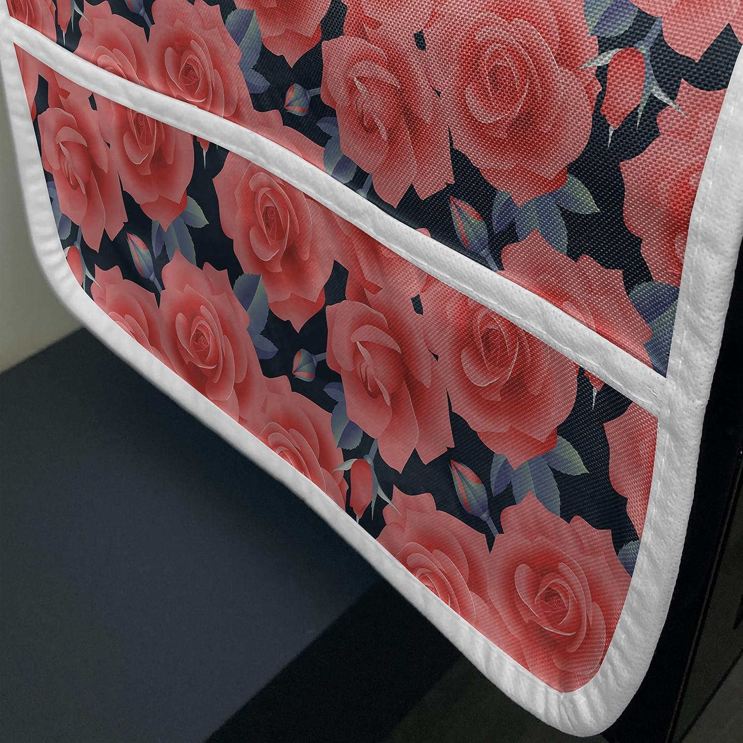 imageAmbesonne Floral Microwave Oven Cover Romantic Roses for Lovers Valentines Shabby Perennial Flower Buds Pattern Water Resistant Organizer with Pockets for Kitchen 36 x 12 Dark Coral Dark BlueDark Coral Dark Blue