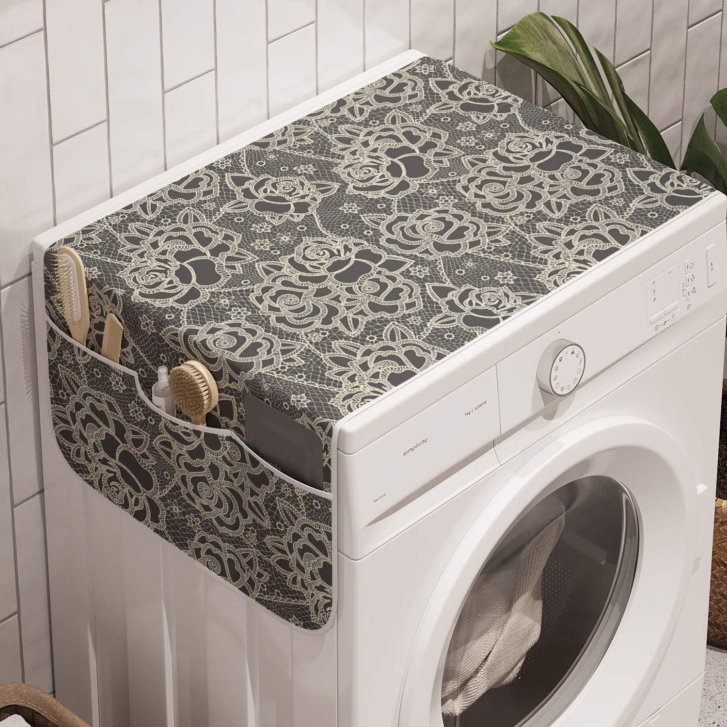imageAmbesonne Floral Microwave Oven Cover Romantic Roses for Lovers Valentines Shabby Perennial Flower Buds Pattern Water Resistant Organizer with Pockets for Kitchen 36 x 12 Dark Coral Dark BlueDark Taupe Cream