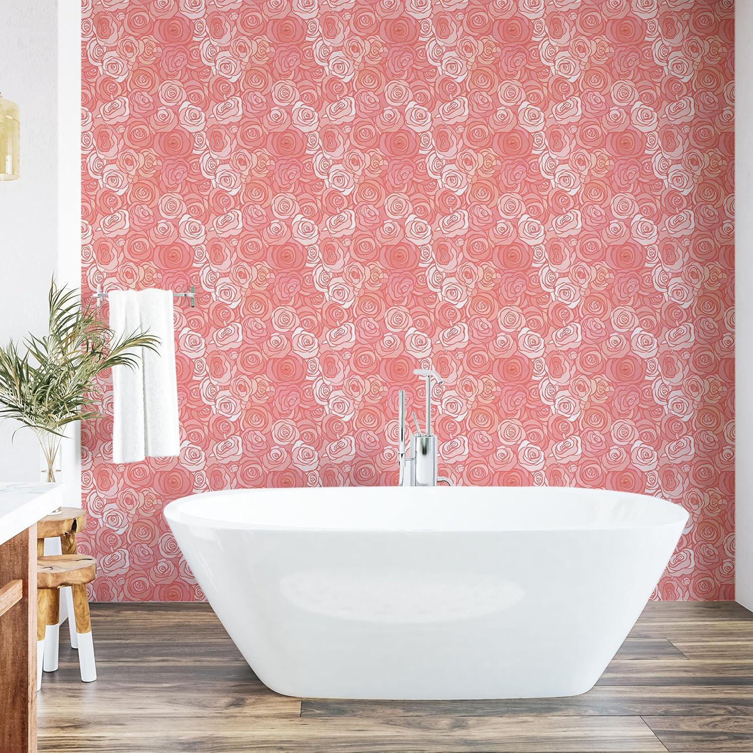 imageAmbesonne Floral Peel amp Stick Wallpaper for Home Romantic Valentines Day Theme Overlapping Simplistic Rose Flowers Art SelfAdhesive Living Room Kitchen Accent 13 x 36 Pale Salmon and Blush