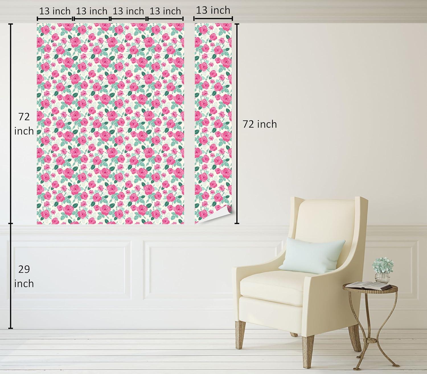 imageAmbesonne Floral Peel amp Stick Wallpaper for Home Rose Flowers and Leaves Pattern Vintage Valentine Romantic Ornament SelfAdhesive Living Room Kitchen Accent 13 x 72 Pastel Pink Hunter Green