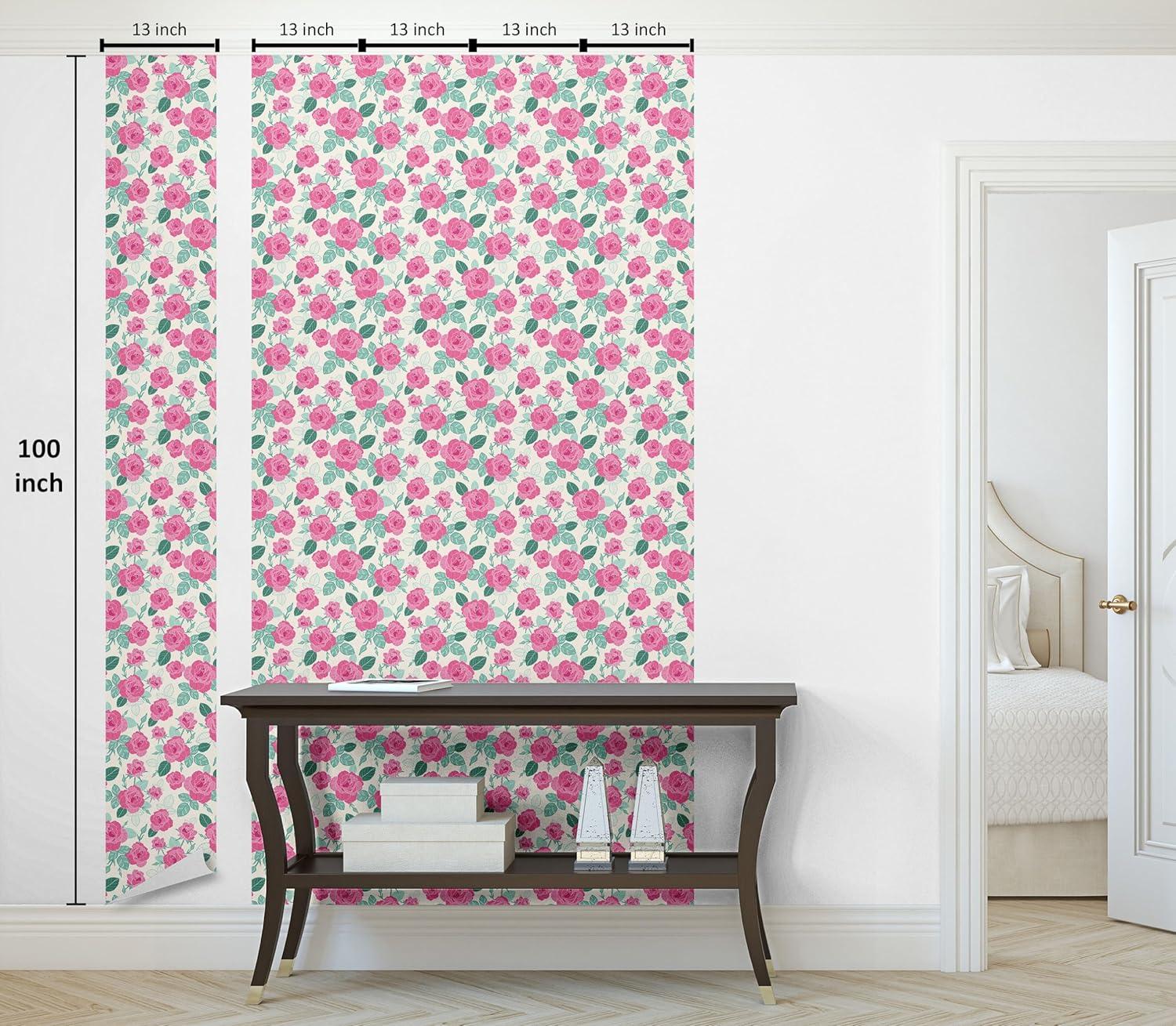 imageAmbesonne Floral Peel amp Stick Wallpaper for Home Rose Flowers and Leaves Pattern Vintage Valentine Romantic Ornament SelfAdhesive Living Room Kitchen Accent 13 x 100 Pastel Pink Hunter Green