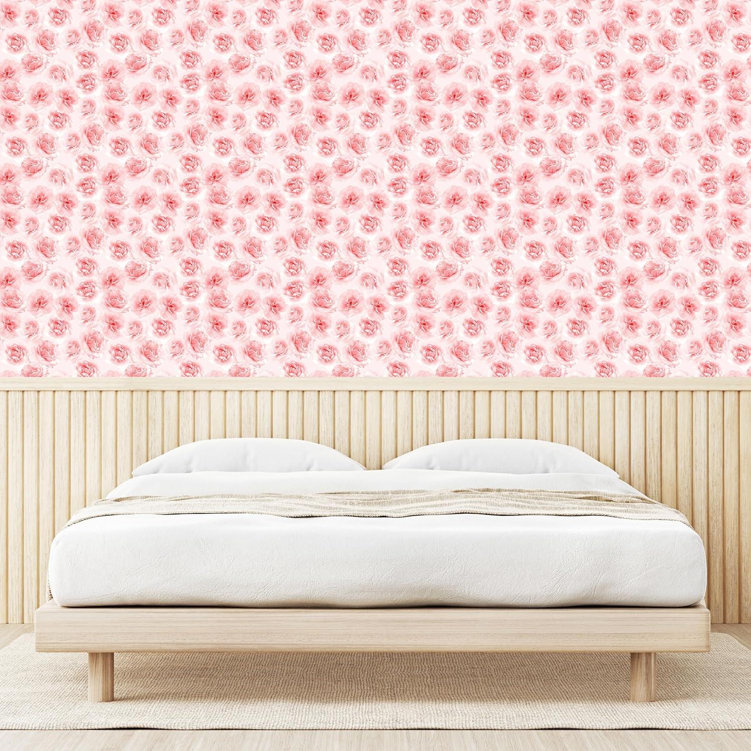 imageAmbesonne Floral Peel amp Stick Wallpaper for Home Valentines Day Concept Art Pastel Repetitive Roses Pattern Plot SelfAdhesive Living Room Kitchen Accent 13 x 72 Dark Pink Blush and White
