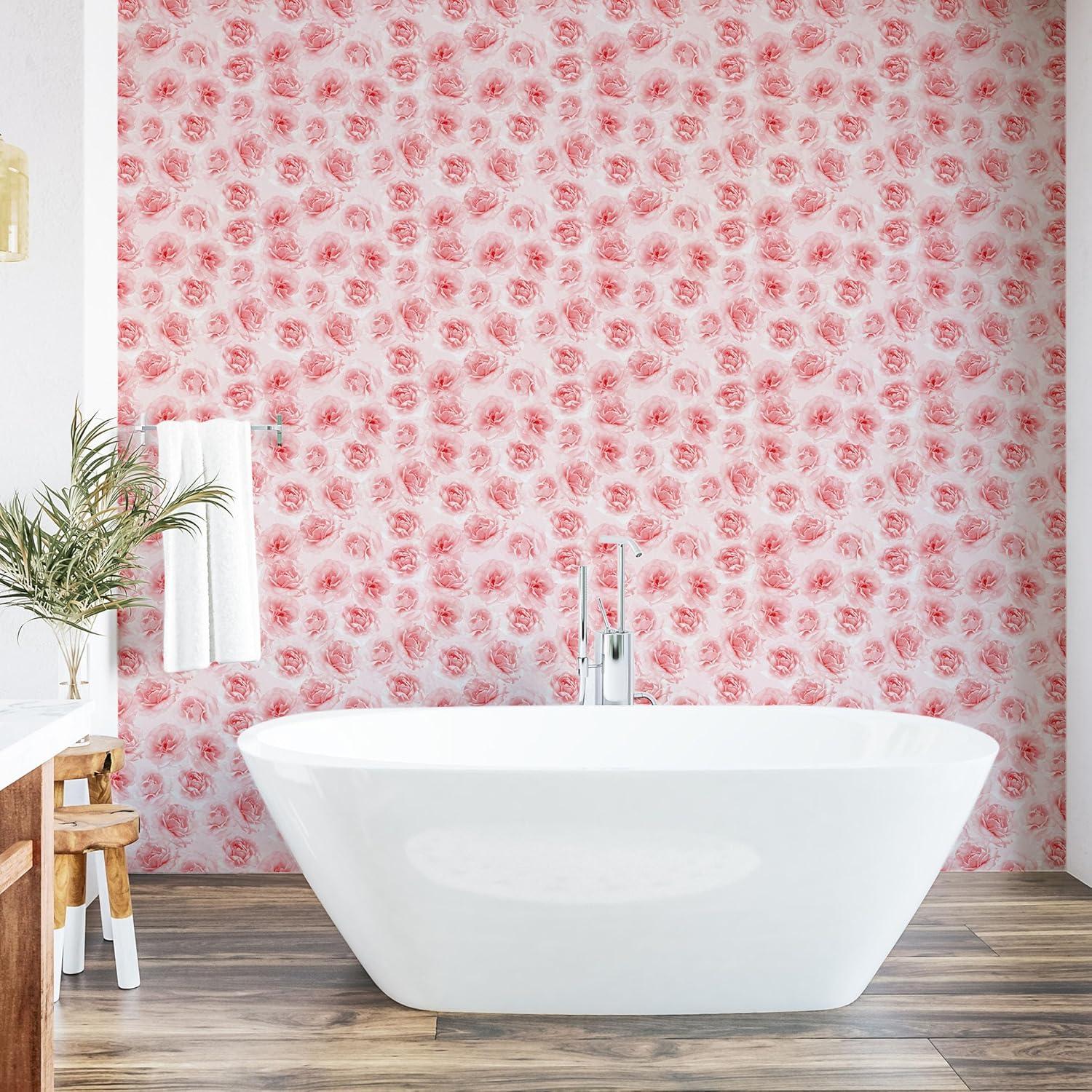 imageAmbesonne Floral Peel amp Stick Wallpaper for Home Valentines Day Concept Art Pastel Repetitive Roses Pattern Plot SelfAdhesive Living Room Kitchen Accent 13 x 72 Dark Pink Blush and White
