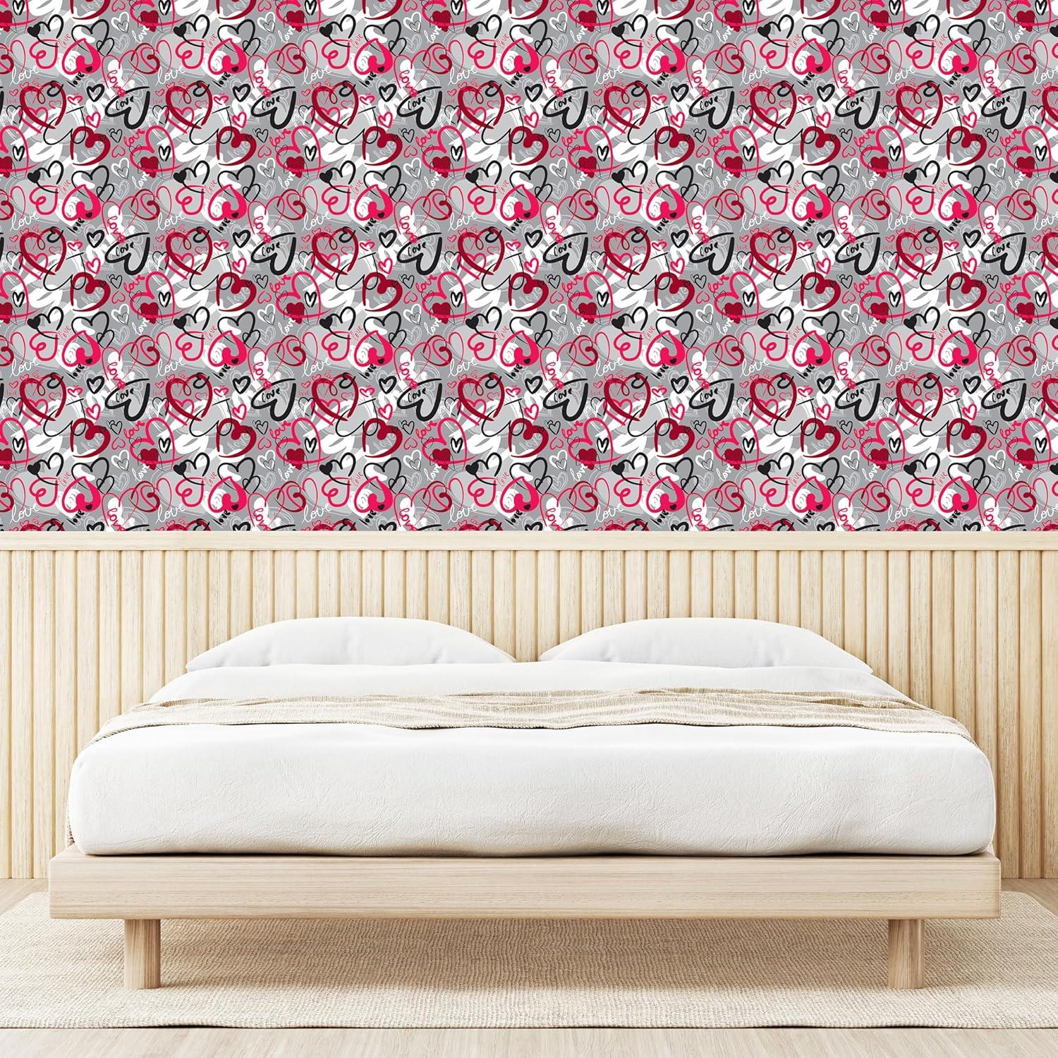 imageAmbesonne Love Peel amp Stick Wallpaper for Home Romantic Random Hand Drawn Style Hearts and Love Words Crazy Romance Valentines SelfAdhesive Living Room Kitchen Accent 13 x 72 Pink Ruby Grey