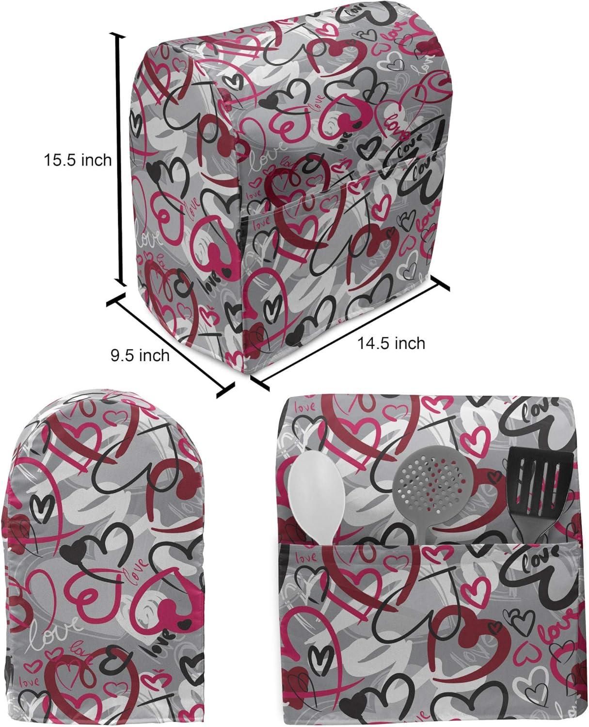 imageAmbesonne Love Stand Mixer Cover Romantic Random Hand Drawn Style Hearts and Love Words Crazy Romance Valentines Kitchen Appliance Organizer Bag Cover with a Pocket 68 Quarts Multicolor
