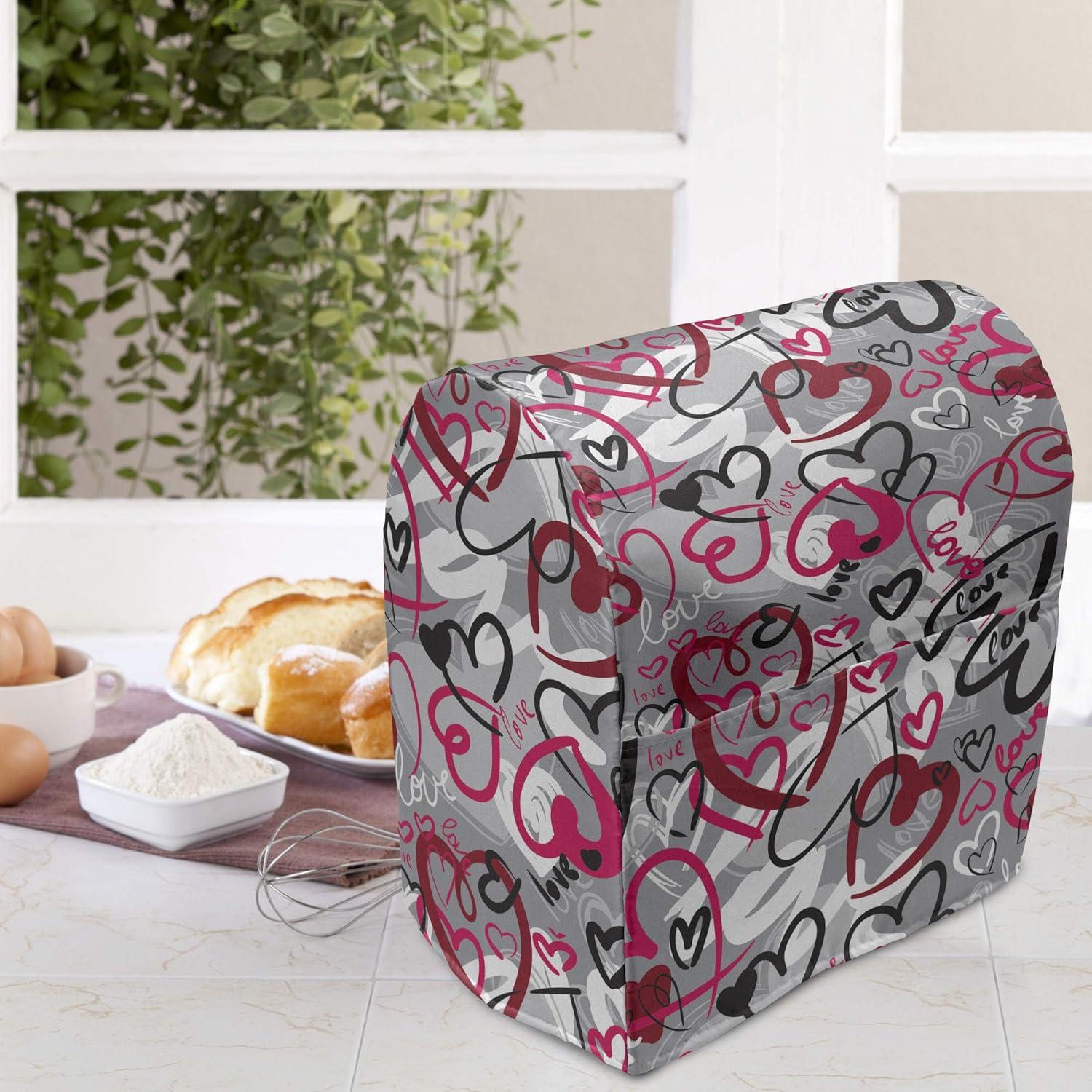 imageAmbesonne Love Stand Mixer Cover Romantic Random Hand Drawn Style Hearts and Love Words Crazy Romance Valentines Kitchen Appliance Organizer Bag Cover with a Pocket 68 Quarts Multicolor