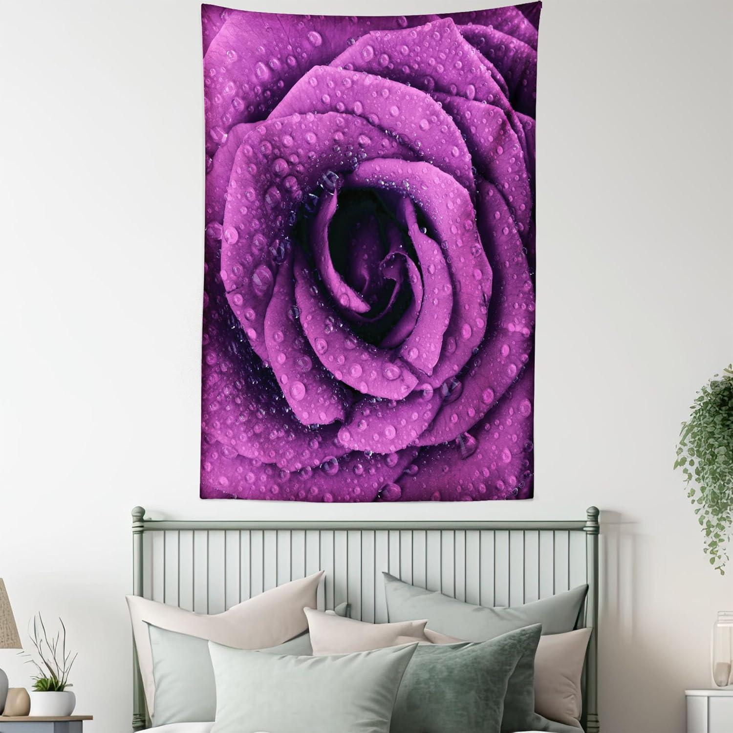 imageAmbesonne Purple Tapestry Fresh Raindrops on a Big Valentine Rose Universal Timeless Romantic Love Blooms Wall Hanging for Bedroom Living Room Dorm Decor 60 X 80 Purple BlackPurple Black