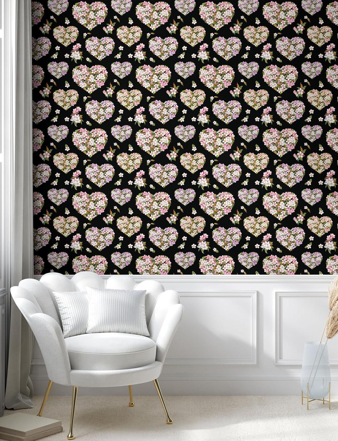 imageAmbesonne Valentines Day Peel amp Stick Wallpaper for Home Sakura Flowers Pattern Repetitive Heart Shapes Romantic Art SelfAdhesive Living Room Kitchen Accent 13 x 36 Sage Green and Soft Pink