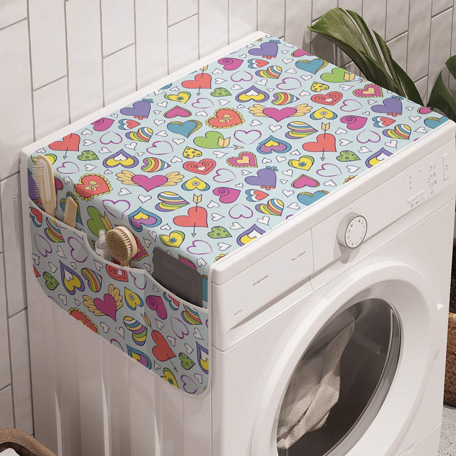 imageAmbesonne Valentines Microwave Oven Cover Various Kinds of Hand Drawn Style Colorful Hearts with Wings Arrows and Flowers Water Resistant Organizer with Pockets for Kitchen 36 x 12 MulticolorMulticolor